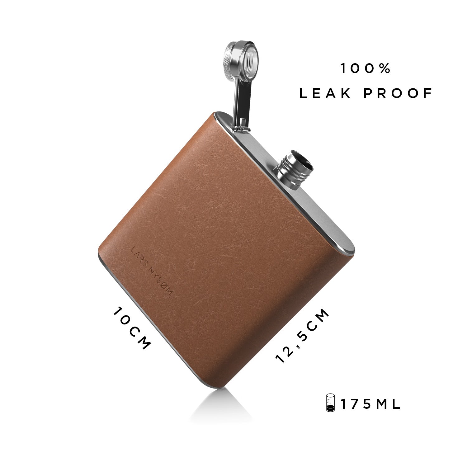 HIP FLASK LIVSLYST WITH LEATHER COVER-Brandy Brown